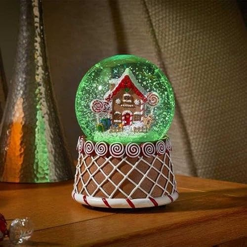 Marco Paul Schneekugel mit Musik, beleuchtet, Lebkuchenhaus, batteriebetrieben, Glitzerstreuer mit farbwechselnden LEDs, spielt 8 Weihnachtslieder, festliche Ornamente, Weihnachtsdekoration