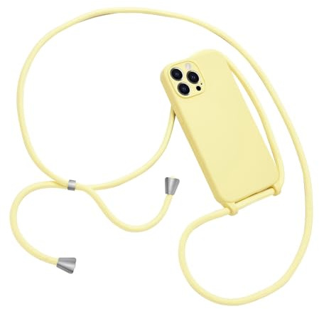 Emlivi Handykette Hülle für iPhone 13, Necklace Handyhülle mit Kordel zum Umhängen Schutzhülle, Weich Schultergurt Silikonhülle,TPU Cover mit Stylische Band, Kette Case für iPhone 13, Gelb