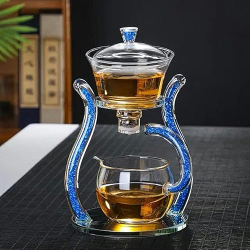 QIUMING Théière en Verre Transparent, Service à thé Paresseux Domestique, Service à thé Semi-Automatique à Haute teneur en Borosilicate