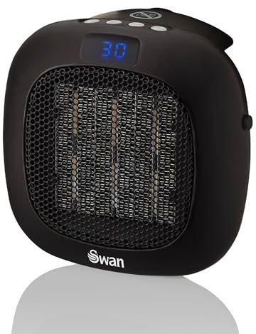 Swan SH27010N Plug-In Fan Heater with 12 Hour Timer, LED Display and Overheat Protection, 700W, Black