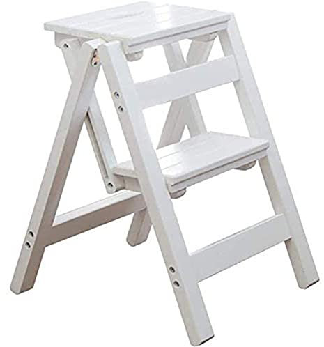 FLYIFE Stepladders 2 Steps Ladders Small Stool Folding Portable Solid Wood Household Step Ladder Rack Ladder/White