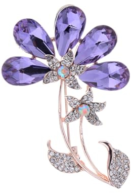 Holibanna Broche Fleur Cristal Violette Bijoux Fantaisie Femme Fête Mariage Accessoire Élégant Scintillant