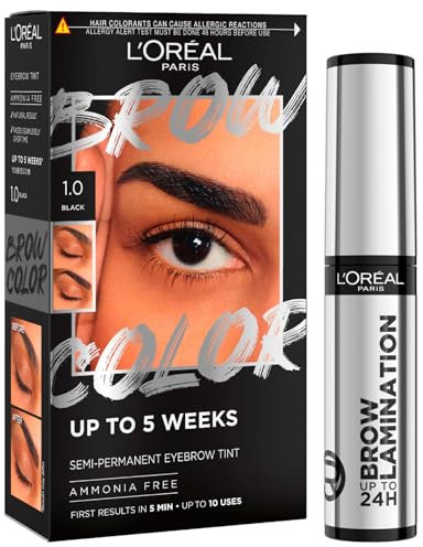 L'Oréal Paris Augenbrauenfarbe für einen strahlenden Brow Color Lamination Gel professioneller Laminierungseffekt transparent + Augenbrauen-Laminierung Infallible 24h Brow Lamination Farbe 1.0 Schwarz