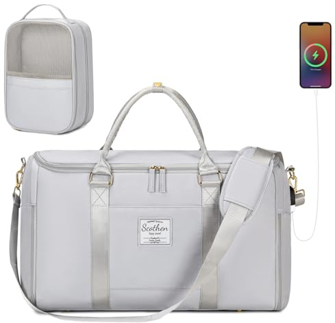 Scothen Convertible Travel Garment Bag, Carry On Garment Duffle Bag with Toiletry and Shoe bag, Garment Bags for Travel, 2 in 1 Hanging Dress Suitcase Suit Travel Bags for Women with USB Charging Port