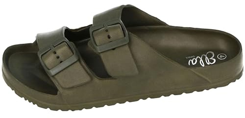 ella Ladies Double Buckle Slides Khaki UK 6