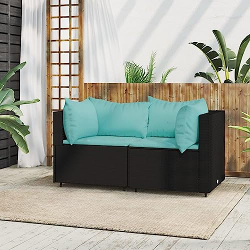 YUHI-HQYD Garten-Ecksofas mit Kissen 2 STK.,Entspannungssofa,Schlafsofas,Sofa-Sets,Lounge-Sofa,Terrassen-Sofa,Sessel,Heimdekoration,für Wohnzimmer,Schlafzimmer,Familie,Schwarz Poly Rattan