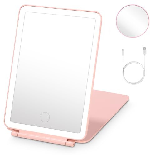 LED Miroir Maquillage Rechargeable de Voyage, 2000mAh Lumineux Avec Lumières LED, USB Tactile 3 Couleurs écran, Miroir de Table