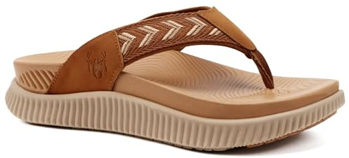 KuaiLu Womens Orthotic Flip Flops Athletic Thick Cushion Recovery Thong Sandals Summer Slip On Yoga Mat Ladies Sport Walking Sandles Comfortable Plantar Fasciitis Arch Support Beach Khaki Size 8