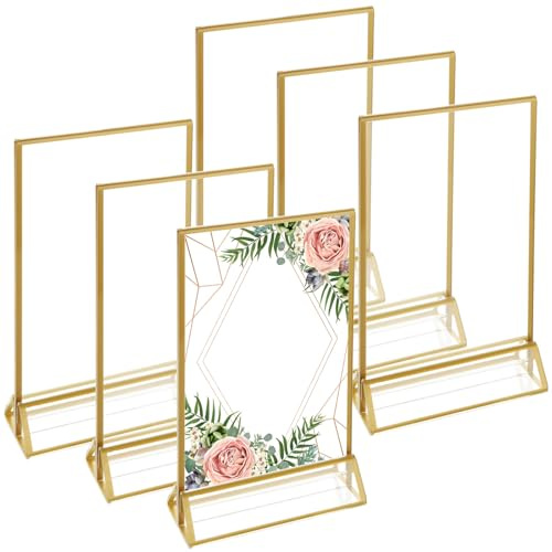 MEIDIV Acryl-Schilderhalter, doppelseitiger Tisch-Menühalter, A5-Präsentationsständer, goldener Rahmen, Schilderhalter für Bilder, Fotos, Hochzeitstischnummern, Restaurantschilder, Poster, Broschüre,
