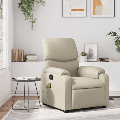 Homgoday Massagesessel Fernsehsessel Relaxsessel Ruhesessel TV Sessel Polstersessel, Manuelle Liegefunktion, Massagefunktion, für Wohnzimmer Creme Kunstleder