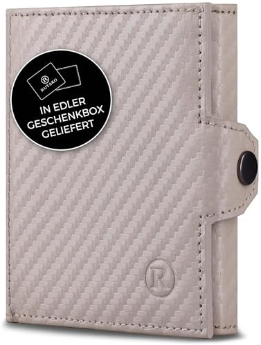 RUTAKO Slim Wallet mit Münzfach & RFID-Schutz - Kartenetui Herren & Damen - Kreditkartenetui klein - Mini Geldbörse - Portmonee Portemonnaie klein - Geldbeutel Carbon-Beige