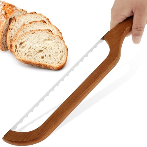 Gatphy Bread Bow Saw for Slicing, 40cm Bread Cutter Serrated Bagel Cutter Wooden Bread Bow Cutter with Wooden Handle Practical Sourdough Bread Slicer for Homemade Bagels Bread Baguettes (Brown Cutter)