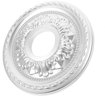 VOSAREA Silver Small Pu Ceiling Medallion Round Light Fixture Decorative Cover Plate for Ceiling Fan and Lighting Installation