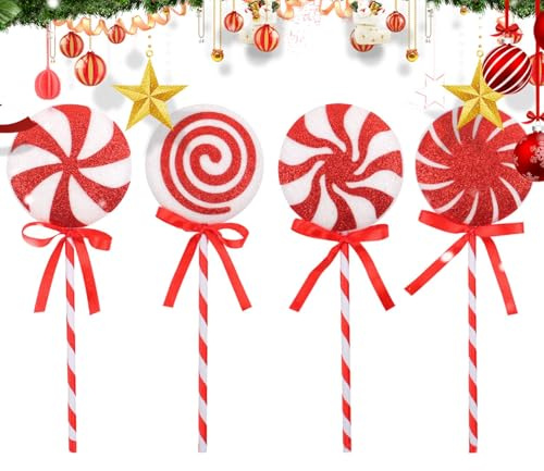 Piruletas grandes para el árbol de Navidad, juego de adornos navideños, 4 adornos clásicos de caramelos, decoraciones navideñas para vacaciones de invierno, decoración de espuma para el
