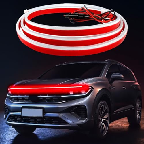Tira de luz LED para capó de Coche,Tira de luz LED dinámica para Coche,Tira de luz LED para Coche de 70 Pulgadas,Tira Flexible de luz Diurna Exterior para Coches(Rojo)