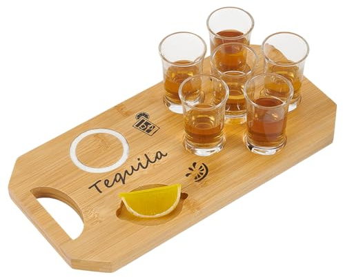 FINGERINSPIRE Tequila Shot Board Handmade Tequila Shot Tray Without Glasses Burlywood Color Bamboo Glass Holder Rectangle Shot Glasses Holder Wine Serving Tray for Salt Rim Glass Display Storage