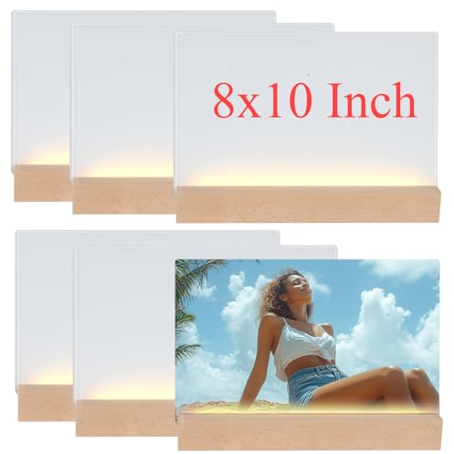 WANZELONYO Sublimate Blank Night Light 8X10 Inch 6 PCS Glass Photo Frames Panels with LED Base