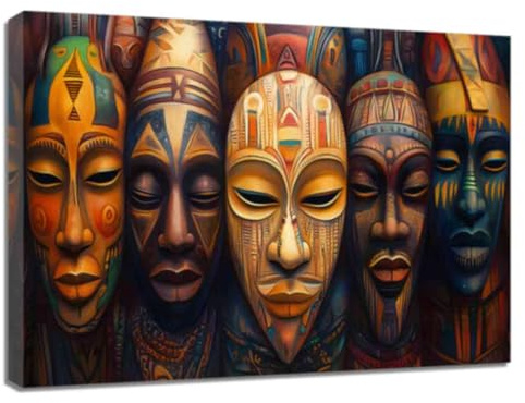 ZQQART Afrikanische Maske Leinwand Wanddrucke Aborigine Maske Bilder Stammes Ethnische Kultur Wanddekoration Abstrakte schwarze Kunst Gemälde (braun,50x75cm)