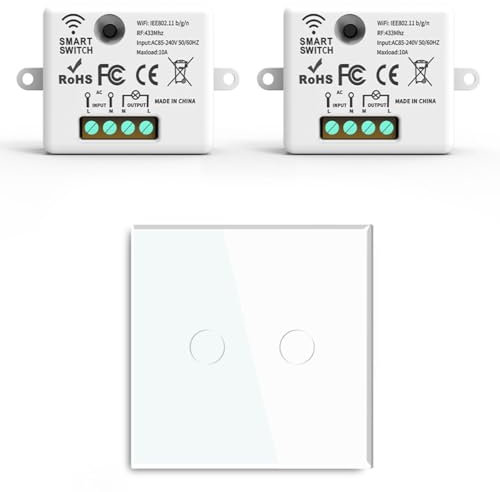 Acmerota Wireless Light Switch Kit 2-Channel, No Wiring Quick Create or Relocate On/Off Switches Remote Control Light Switch for Lamps 1000W Outdoor 1700ft Indoor 330ft with 10A 80~275V Receiver