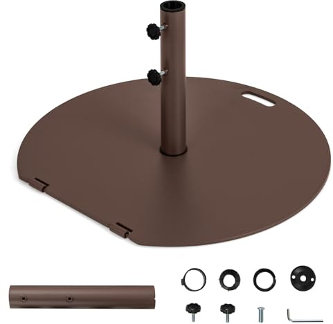 KOMFOTTEU Base de Sombrilla con Ruedas, Soporte para Sombrilla con 2 Perillas de Ajuste, Pie de Parasol de Metal 23 kg, Base Sombrilla Terraza Exterior, Marrón (Semicircular)