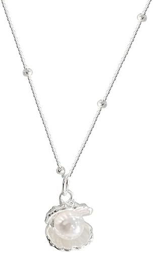 XFSRG Collar de Plata con Perla Mujer Elegante Colgante con Diseño de Concha Joyería Singularu para Regalo Mujer