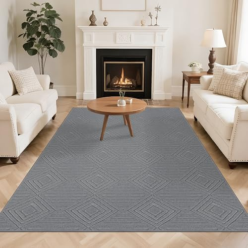 Capslapd Washable Rugs Living Room 160x230cm Non-Slip Large Fluffy Geometric Rug High Low Effect Modern Design Carpet High Pile Bedside Area Rug for Bedroom Dining Room Office Lounge Decor, Grey