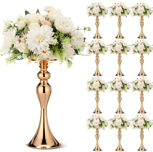 Sadnyy 12 Pcs Metal Flower Arrangements Stand Metal Wedding Centerpiece Stand Gold Vase Centerpiece Tall Table Decor Flower Vase for Wedding Reception Event Party Hotel Home Decor (12.6 Inch)