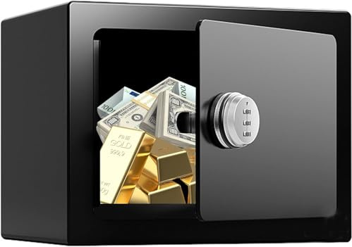 Coffre-fort de 6,6 L, 23 x 17 x 17 cm avec serrure pour objets de valeur, petite boîte de sécurité pour la maison, boîte de rangement verrouillable pour argent liquide, bijoux