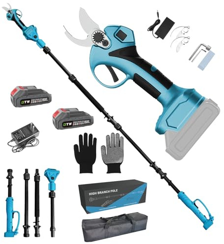 2-in-1 Akku Astschere mit Teleskopstange bis 2,85m, KitGody Elektrische Gartenschere 21V mit 30mm Schnittstärke, Bürstenloser Motor, IP54, 2 Akkus inkl, LCD, Professionelle Baumschere Für Gartenarbeit