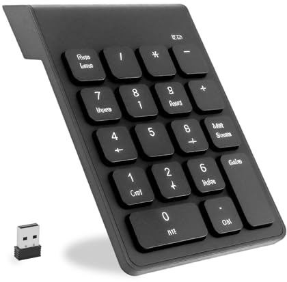 Pavé Numérique sans Fil, Pavé Numérique Bluetooth, Clavier Numérique Ergonomique Portatif Mini avec Récepteur USB, Pavé de Calcul de Bureau 18 Touches pour Ordinateur Portable/Surface Pro/PC (Noir)