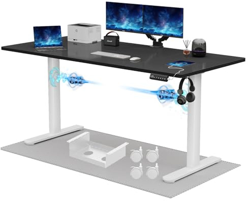 JUMMICO Höhenverstellbarer Schreibtisch 180x80 cm, Elektrisch mit Dualmotor, 100 kg Tragkraft & Kabelmanagement, 3 Höhenspeicher & USB-C, Stehschreibtisch für Homeoffice (Schwarz+Weiß)