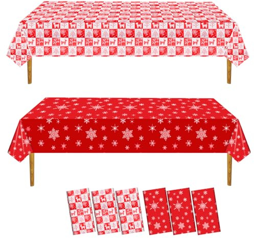 6 Stück Weihnachten Tischdecke Party Dekorationen 137x274cm Schneeflocken-Rentier-Weihnachtsbaum Plastik Rechteckig Tischdecken für Weihnachten Urlaub Winter-Party-Zubehör