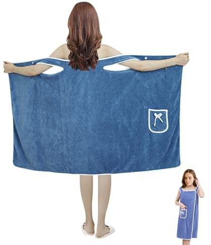 ACAREY Handtuchkleid Damen Übergröße, 80 * 145cm Korallenfleece Wasserabsorbierend Schnelltrocknend Duschrock mit Tasche, Verstellbarer 2-Knopf-Verschluss, Saunakilt Bademäntel Frauen