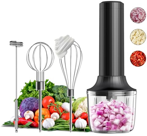 Mixer manuale senza fili MixgoII, frusta elettrica portatile e montalatte, mini miscelatori portatili, miscelatore manuale ricaricabile e baffo, robot da cucina per cucinare, tritatutto, 4 velocità