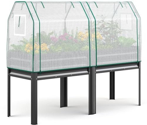 KING BIRD Large Raised Garden Bed with Cover, Galvanized Elevated Planter Box with Legs for Backyard, Patio, Balcony, 180x58x140cm