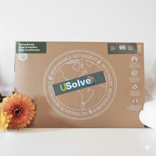 Usolve Lessive en Feuille pour Peaux Sensibles – 48 Lavages, Feuilles de Lessive Hypoallergéniques, Pré-Dosées, Sans Plastique, Hydrosolubles, À Base de Plantes, Brise Printanière