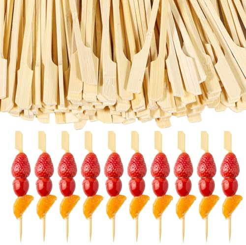 300Pcs Bamboo Skewers 9cm, Wooden Flat Paddle Burger Skewers, Bamboo Skebab Skewer for Cocktail Sticks, Kebab Sticks, Fruits, Buffet Party