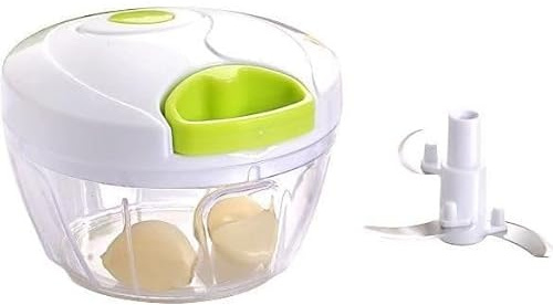 Hachoir Manuel à Corde 12,5x9,3cm 3 Lames Inox Coupantes Mini Hachoir pour Ail Oignon Herbes Légumes Facile à Nettoyer Vert