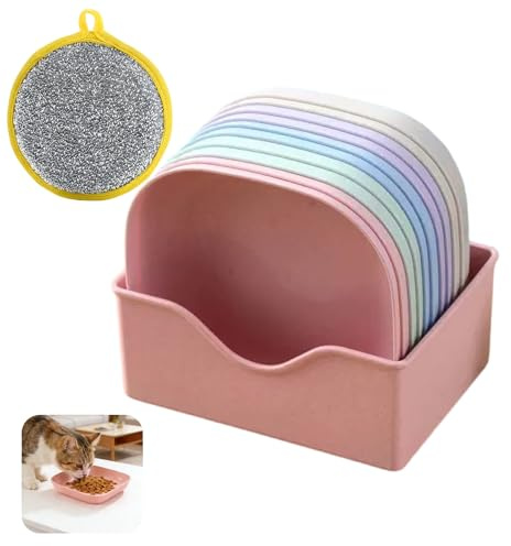 Plastic Cat Food Bowls, 10 Pcs Square Cat Food Bowls with Base | Plastic kitten Bowls Pet Water Bowl Kitten Food Bowls Multifunctional Shallow Pet Food Bowl for Pet Cats Dog Small Animals