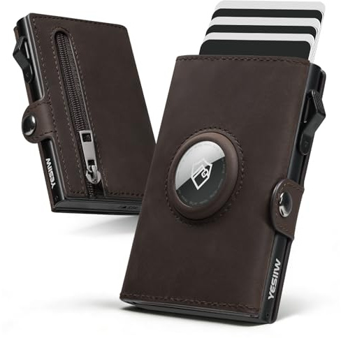 Geldbörse Herren Echtleder RFID Schutz, Slim Wallet für 12 Karten, Braun | Airtag-kompatibel Rfid-schutz Pop-up Kartenfach Echtes Leder 10 Kartenfächer 2 Ausweisfächer Münzfach