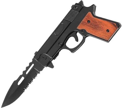 Generisch Klappmesser im Freien, schwarze Klinge mit Säge, Holzgriff, Outdoor Camping Survival Messer