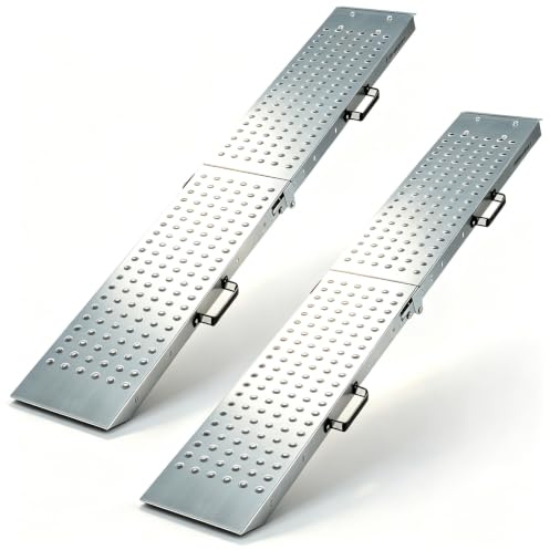 SOARS Lot de 2 Rampes de Chargement Pliables 400 KG pour Moto Quad Auto | Rampe d'Accès Portable en Acier Galvanisé Antidérapante avec Design à Creux Perforé et Poignées Latérales