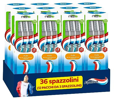 Aquafresh Flex Tris, Tandborste med medelborst i Tripacchi, 12-pack