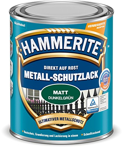 Hammerite Metall-Schutzlack matt Rostschutz Lack Metallfarbe Grundierung … (750ml, dunkelgruen)