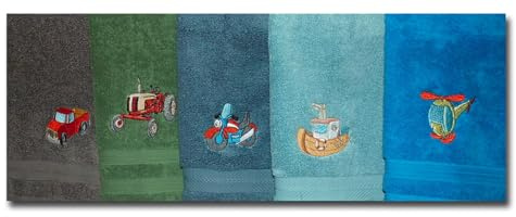 Besticktes Gästehandtuch Kinderhandtuch mit Tieren oder Fahrzeugen Name | Große Auswahl an Stickmotiven, Handtuch in mehreren Farben