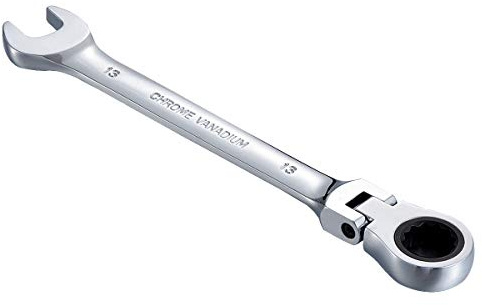 KATUR Llave de Carraca Combinada 13mm, Llave de Carraca con Cabeza Flexible, Diseño Industrial de Doble Uso, Herramienta Profesional Métrica de Acero Cromo Vanadio