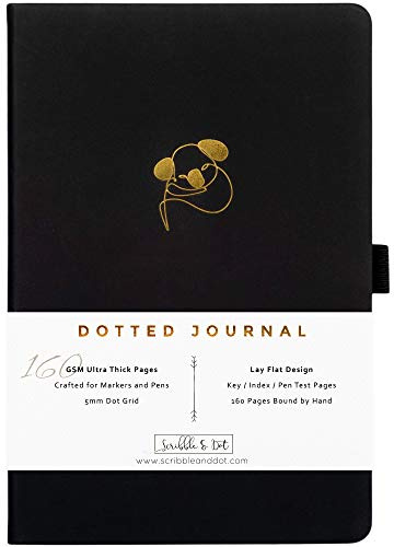 Scribble & Dot® Bullet Planner - Dotted Journal | A5 Ultra Thick 160gsm Paper - Premium Dotted Journal for Artists and Creators, Includes Pen Test Pages (Black Koala)