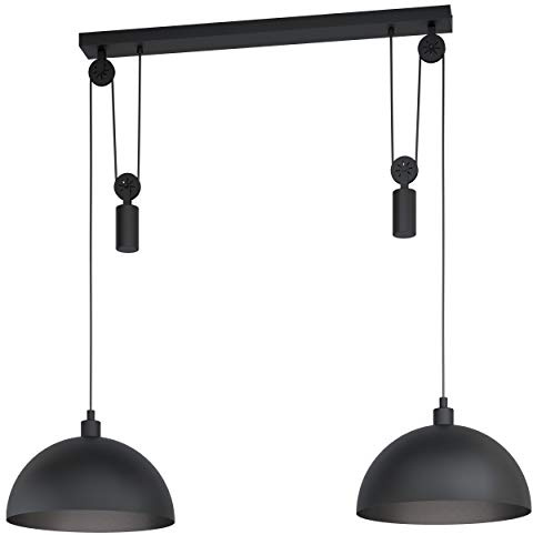 Eglo Pendellampa, Winkworth 1, 2 ljuskällor, hängande lampa, vintage, industriell, retro, stålhänglampa i svart, matbord, vardagsrum, hängande med E27-sockel