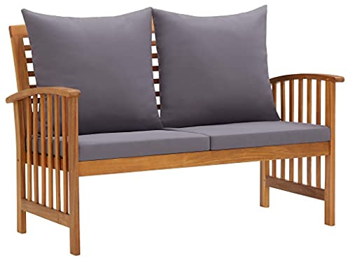 vidaXL Akazienholz Massiv Gartenbank mit Kissen Rückenlehne Armlehnen Parkbank Sitzbank Holzbank Gartenmöbel Bank Balkon Terrasse Massivholzbank 119cm