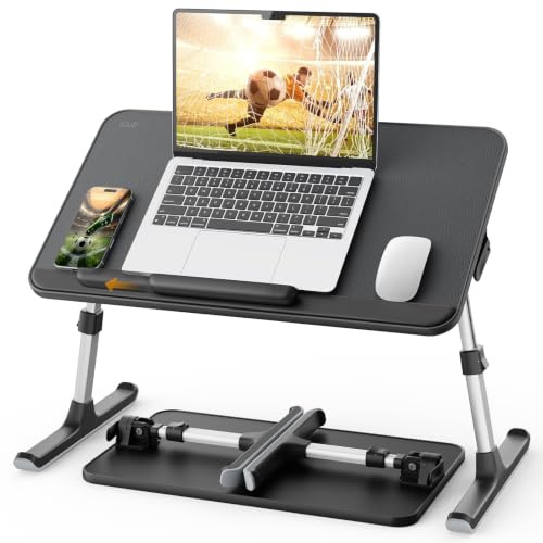 SAIJI Laptop-Bett-Tablett, PU-Leder, Verstellbarer Laptop-Ständer mit abnehmbarem Stopper, tragbare Knietische,Black